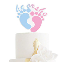 Acrylic He Or She Baby Feet Clear Cake Topper