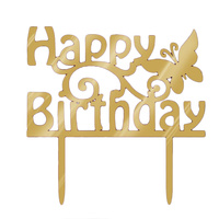 Happy Birthday Butterfly Gold Mirror Topper 15cm