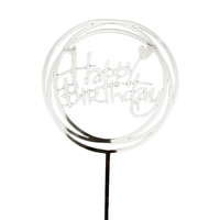 Silver Acrylic  Round Happy Birthday 16cm