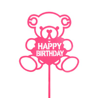 Acrylic Birthday Bear Topper Pink 15cm