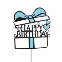 Large Present Happy Birthday Topper Blue