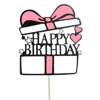 Large Present Happy Birthday Topper Pink
