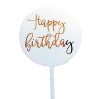 Round Acrylic Happy Birthday Topper White