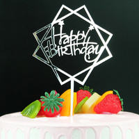 Mirror Silver Happy Birthday Cake Topper