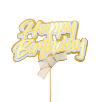 White And Gold Happy Birthday Topper