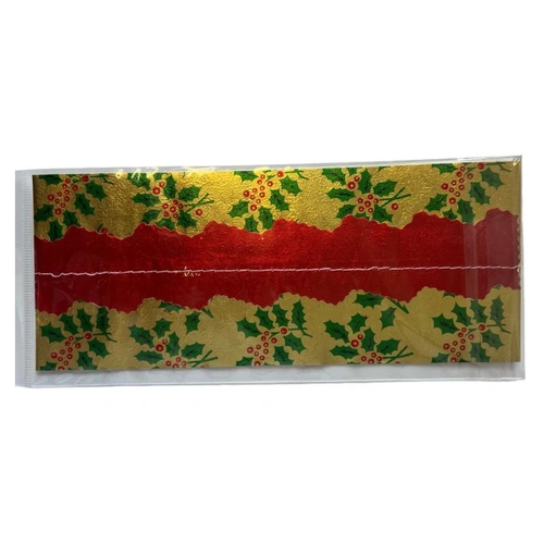 Cake Frill Gold Holly Print Red Plain Centre 1 Meter Length