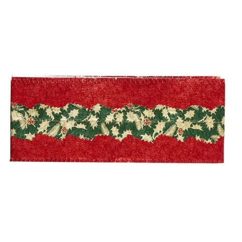 Cake Frill Plain Print Holly Centre 1 Meter Length Red
