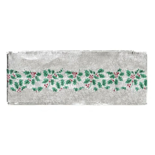 Cake Frill Plain Print Holly Centre 1 Meter Length Silver