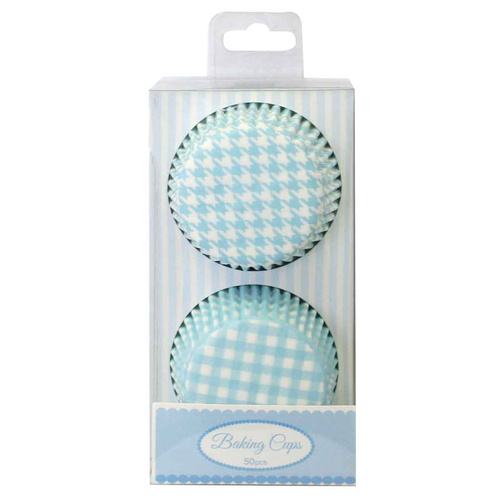 GINGHAM & HOUNDSTOOTH BAKING CASES BLUE - 50 PACK