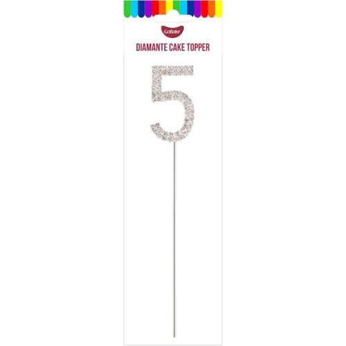 4.5cm Number 5 Diamante Cake Topper Silver