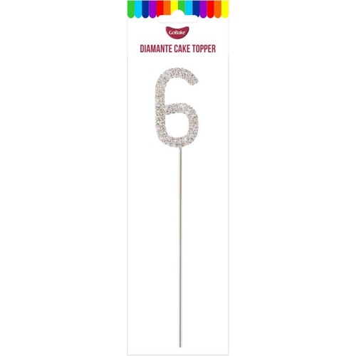 4.5cm Number 6 Diamante Cake Topper Silver