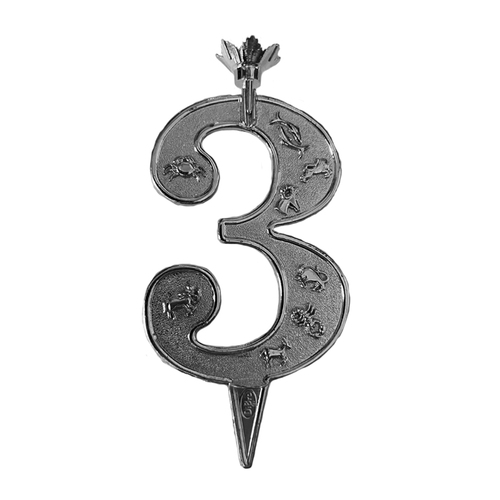 Silver Number 3 Candle Holder Cake Topper