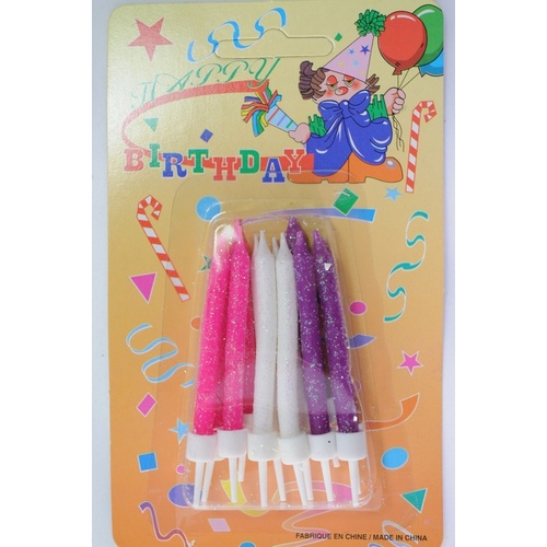 Candles Glitter with Holders in Pink White & Purple
