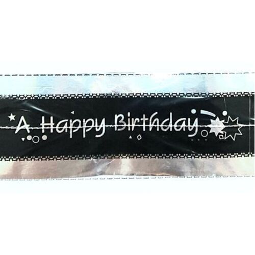 Cake Frill Happy Birthday Black & Silver 63mm