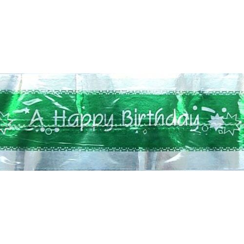Cake Frill Happy Birthday Green & Silver 63mm