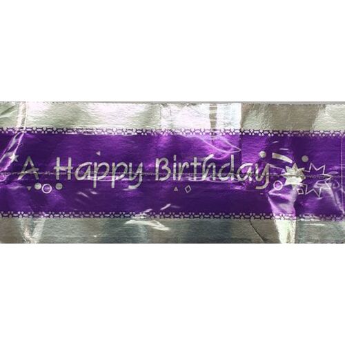 Cake Frill Happy Birthday Purple & Silver 63mm