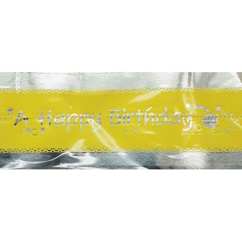 Cake Frill Happy Birthday Yellow & Silver 63mm