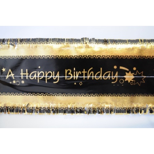 Cake Frill Happy Birthday Black & Gold 76mm