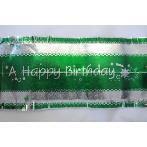 Cake Frill Happy Birthday Green & Silver 76mm