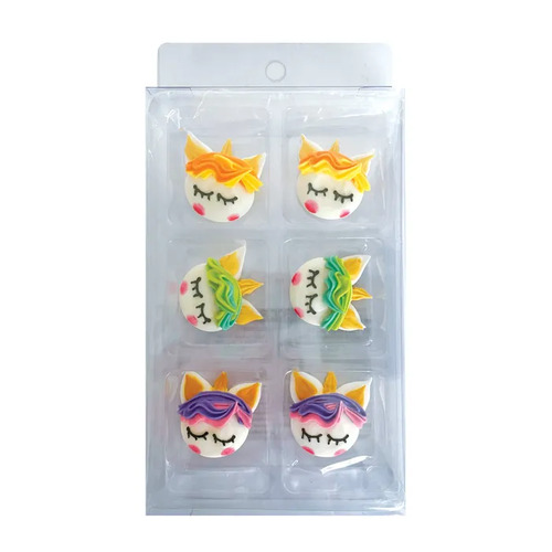 Unicorn Face Sugar Decorations 6pc Pack