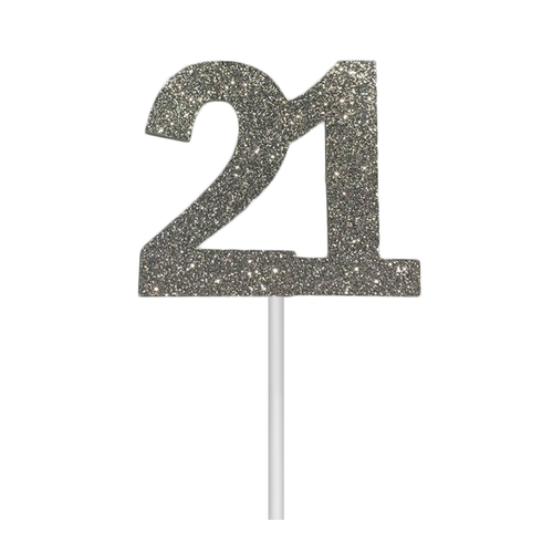 Glitter 21 Silver Cake Topper