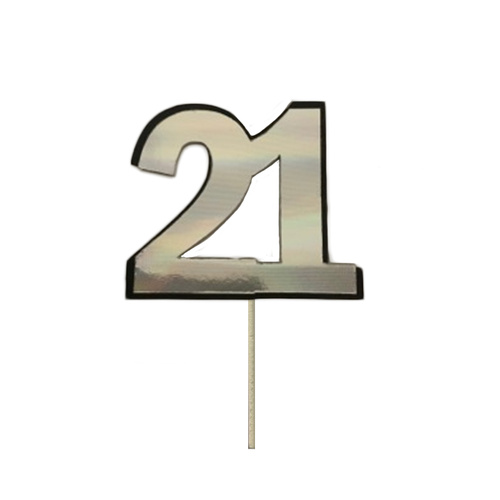 21 Cake Topper Silver 7cm