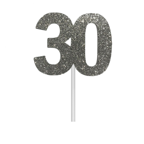 Glitter 30 Silver Cake Topper