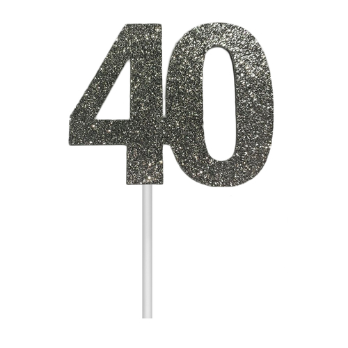 Glitter 40 Silver Cake Topper