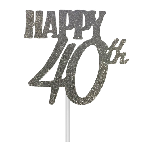 40th Cake Topper SIlver Glitter