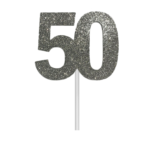 Glitter 50 Silver Cake Topper
