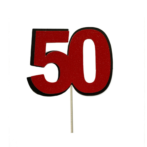 50 Cake Topper Glitter Red 7cm