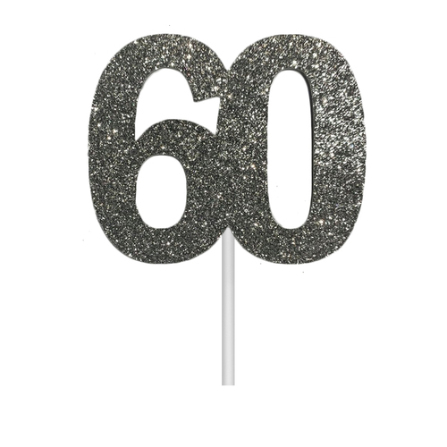 Glitter 60 Silver Cake Topper
