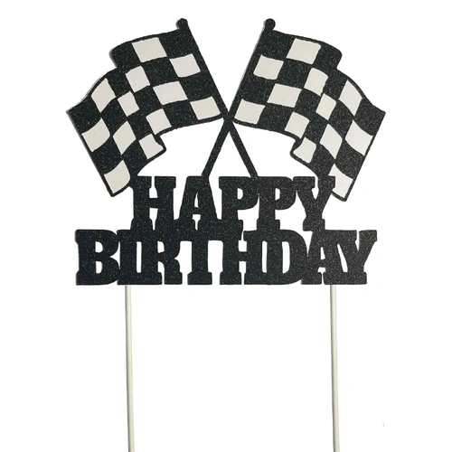 Happy Birthday Checkered Flags Paper Card Cake Topper