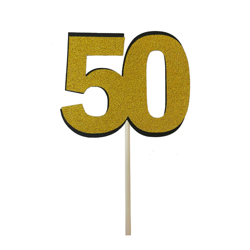 50 Glitter Gold Cake Topper 7cm