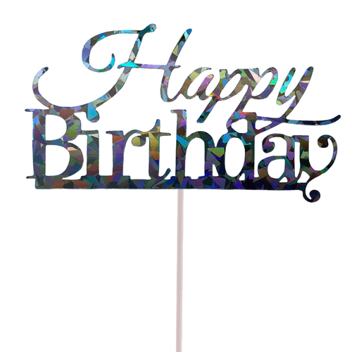 Silver holographic Birthday Cake Topper 13cm