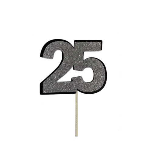 25 Cake Topper Glitter Silver 7cm
