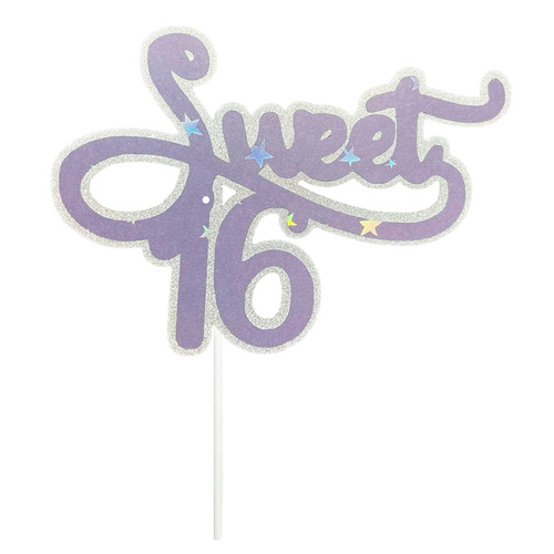 Purple & silver Sweet 16 Cake Topper