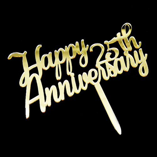 Happy 25th Anniversary Gold Acrylic Cake Topper