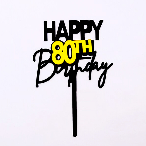Black & Gold Acrylic 80th Birthday Cake Topper
