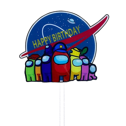Among Us Happy Birthday Cake Topper Planet