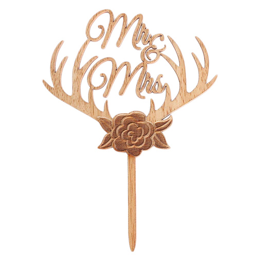 Wooden Mr & Mrs Antler Cake Topper