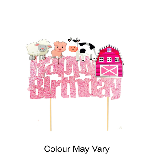 Happy Birthday Farm Animals Glitter Cardstock Cake Topper
