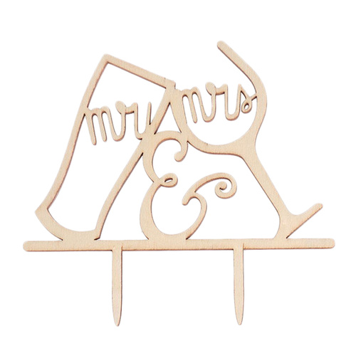 Wooden Mr & Mrs Cheers Glasses Cake Topper