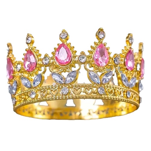 Gold Crown With Pink Gems Cake Topper Decoration 9cm