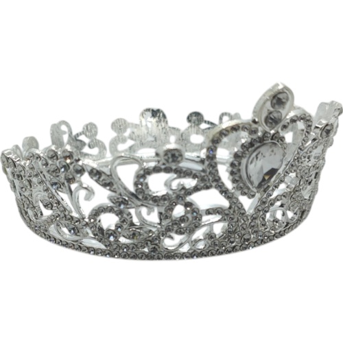 Low Back Silver Crown With Clear Gems Cake Topper Decoration 10cm