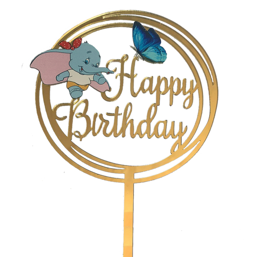 Acrylic Elephant-Butterfly Happy Birthday Topper