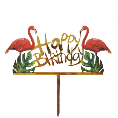 Happy Birthday Acrylic Flamingo Cake Topper