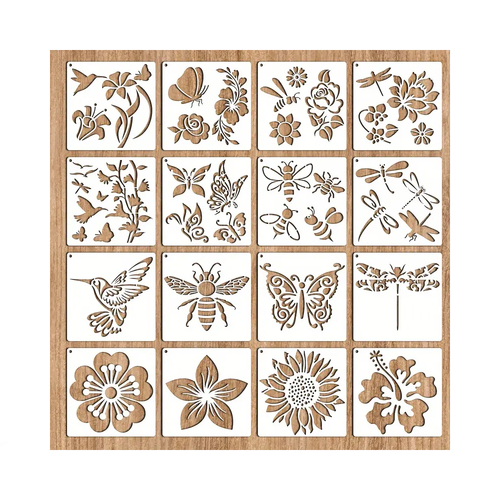 Mixed Insect & Flowers Stencil 16 Piece Set