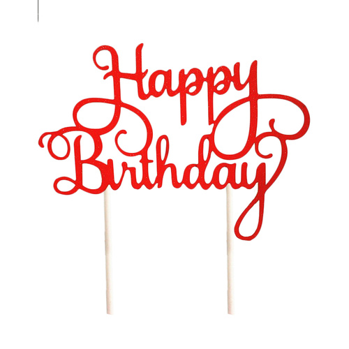 Happy Birthday Cake Topper Sign - Red