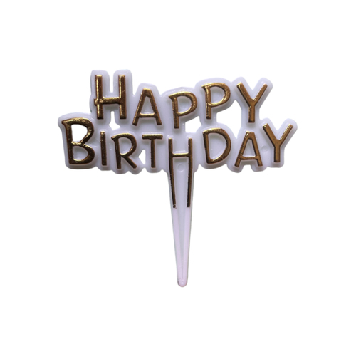 Mini Plastic Happy Birthday Gold/White Cake Topper